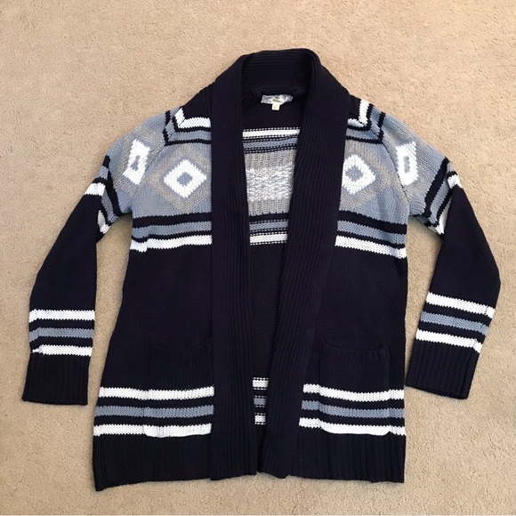 Pink Republic Sweaters - Pink Republic Knit Cardigan Sweater Size L Dark Blue White Pockets FLAW